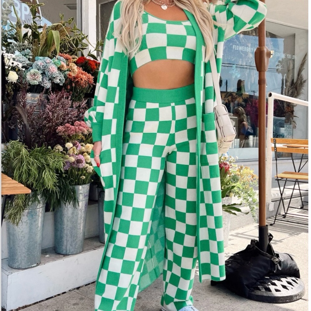 Show Me Your MuMu Green and White Wide Leg Pants